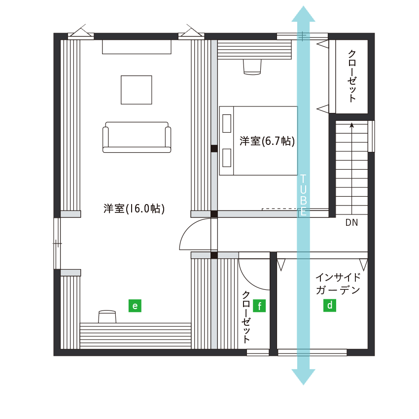 typeCオープンキッチンスタイル（ゾーン収納＆分散配置）間取り図